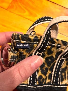 Lands' End Bag Charm/Keychain Leopard Print Mini Tote - Black and Tan